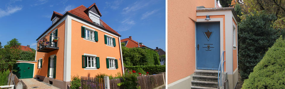 Ansicht Südost / Hauseingang – Energetische Sanierung Einfamilienhaus in München-Sendling