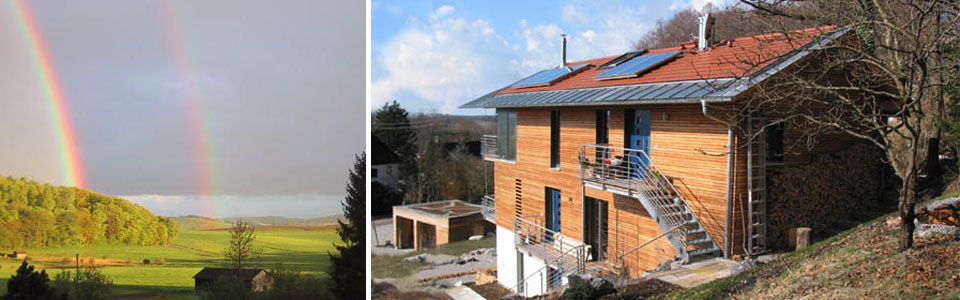Blick in die Landschaft nach Süden / Nordostfassade – Neubau Ökohaus Steinebach