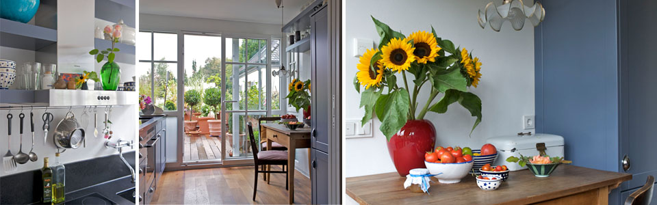 Küche und Blick auf die Terrasse – Innenausbau Geitauerstraße in München-Thalkirchen