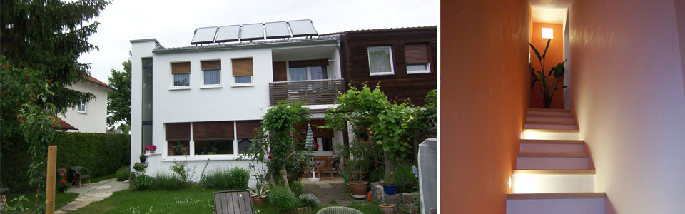 Ansicht Süd / neuer Zugang vom OG in den Garten – Sanierung Reihenendhaus in München-Feldmoching