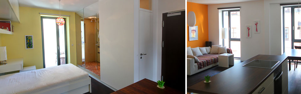Schlafbereich mit Bad und WC / Wohnbereich – Innenausbau Senserstraße in München