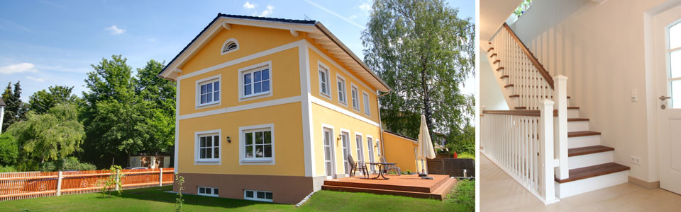 Ansicht Südwest / Treppe – Neubau Passivhaus in München-Lochhausen