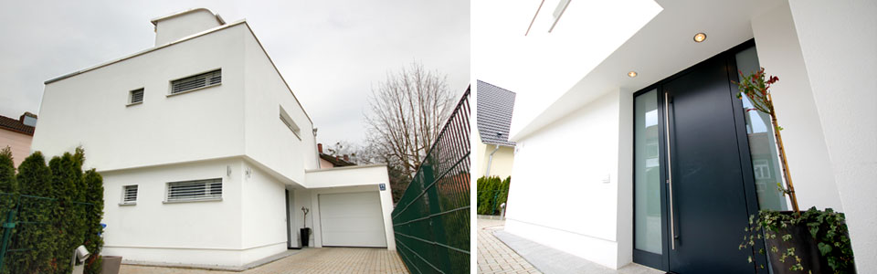 a1031 – Neubau Einfamilienhaus Amarellenweg in München-Blumenau: Ansicht Nordost / Eingang Ansicht Nordost / Eingang – Neubau Einfamilienhaus Amarellenweg in München-Blumenau