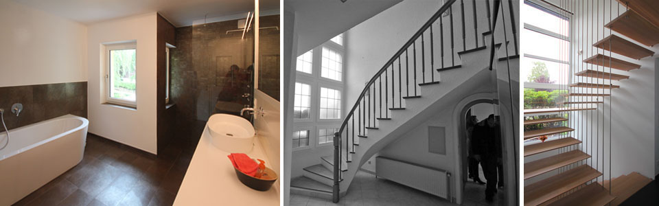 Bad - alte und neue Treppe – Umbau Einfamilienhaus Hermelinweg in München-Fasangarten