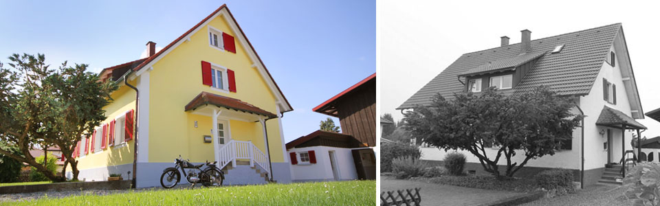 a1321 – Sanierung Einfamilienhaus in Pfullendorf: Ansicht von Nordwesten nachher - vorher Ansicht von Nordwesten nachher - vorher – Sanierung Einfamilienhaus in Pfullendorf