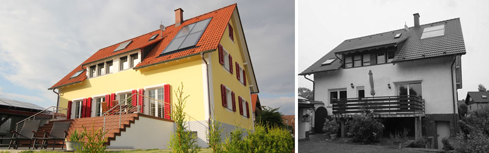 Ansicht von Südosten nachher - vorher – Sanierung Einfamilienhaus in Pfullendorf