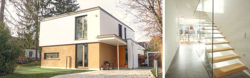 a1620 – Neubau Passivhaus in München-Großhadern: Ansicht Nordost, Treppe Ansicht Nordost, Treppe – Neubau Passivhaus in München-Großhadern