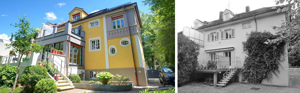 Ansicht West nachher - vorher – Umbau und Sanierung historische Doppelhaushälfte in München-Harlaching