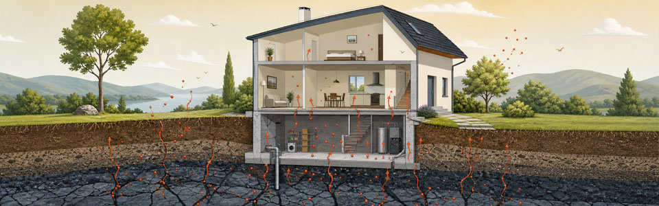 Haus mit Radonemissionen aus dem Erdreich